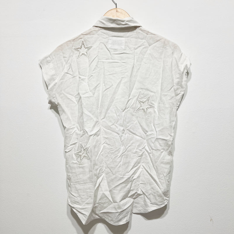 Rails Jamie White Eyelet Stars Lace Cut Out Perforates Linen Blouse Shirt Top XS