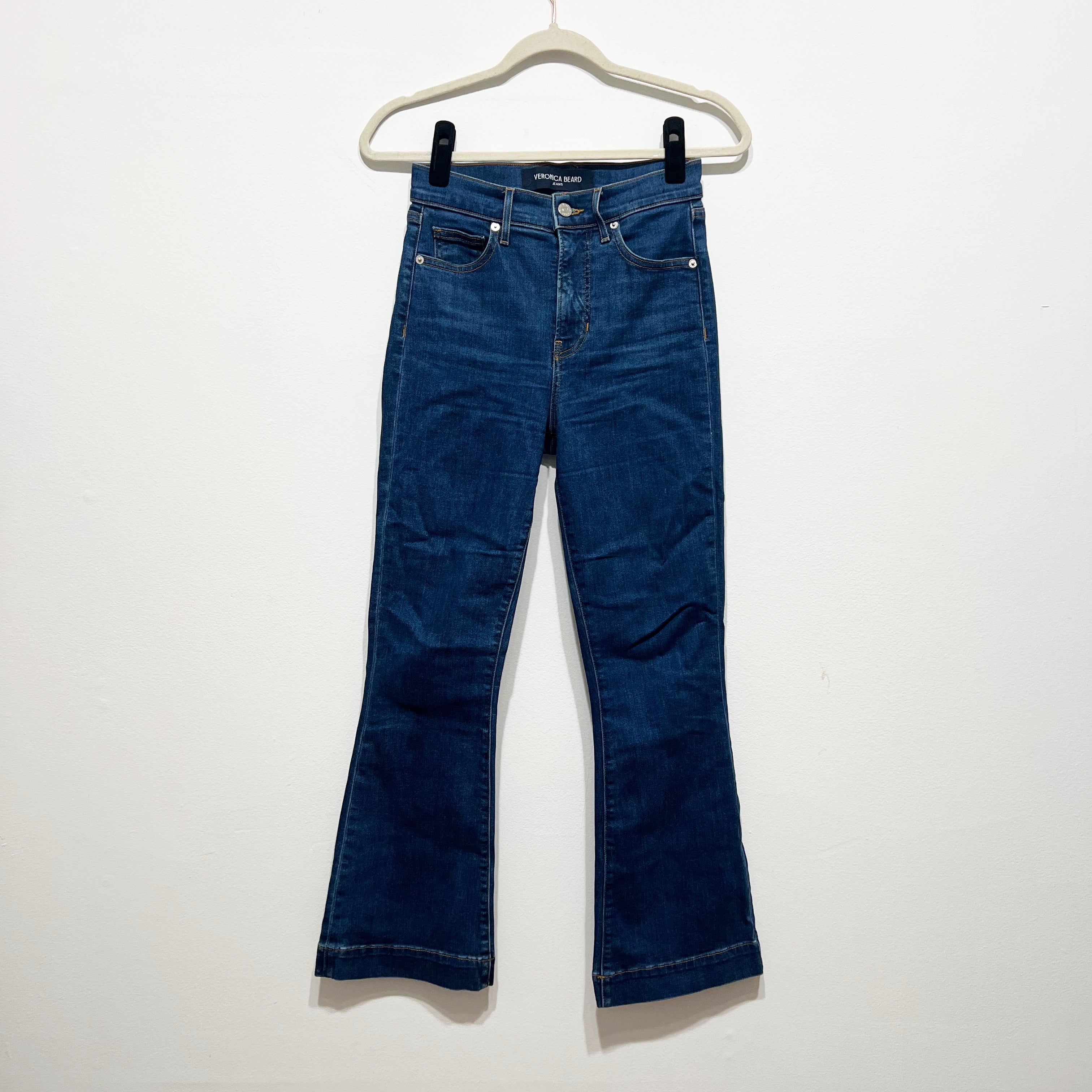 Veronica Beard Carson Ankle Flare Cotton High Rise Denim Jeans Bright Blue 25