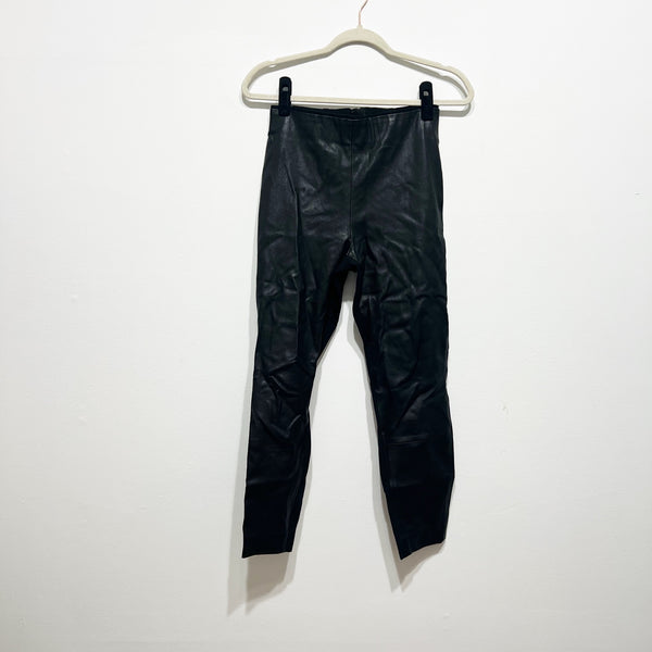 Rag &amp; Bone Women's Genuine Lamb Leather Mid Rise Ankle Crop Leggings Pant Black