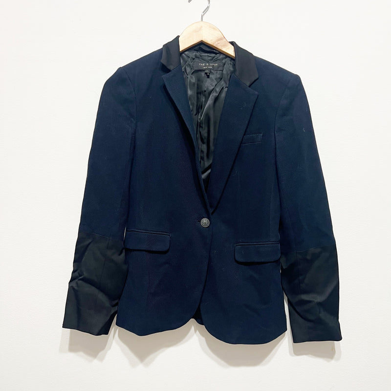 Rag &amp; Bone Women's Cotton Woven Blue Black Colorblock One Button Blazer Jacket 4