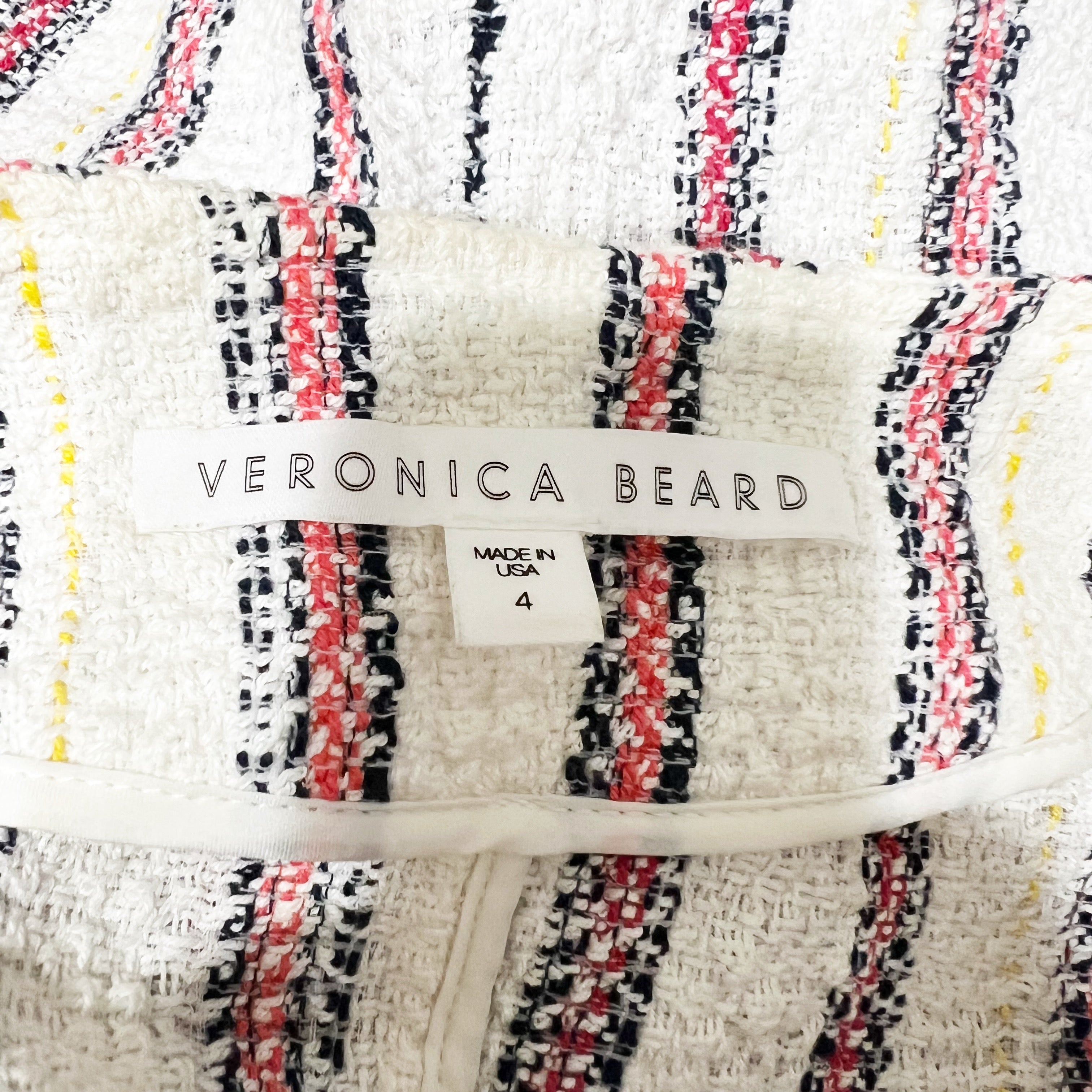 Veronica Beard Mara Stripe Tweed Boucle Woven Cotton Linen Moto Jacket 4