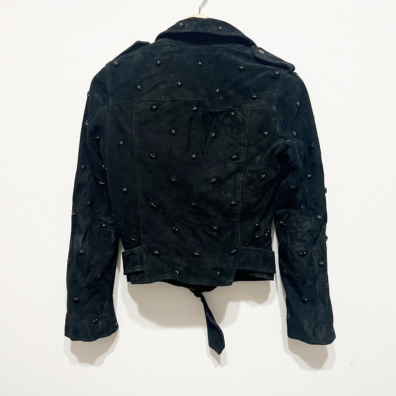 All Saints Women's Balfern Genuine Suede Leather Star Studded Embellished Jacket