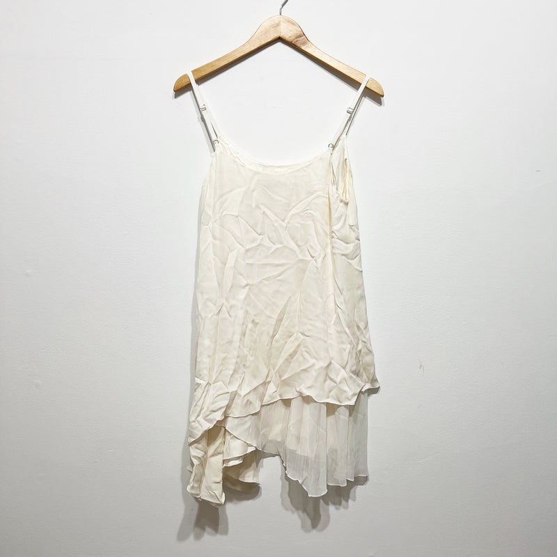 Alice And Olivia Silk Chiffon Ruffle Overlay Mini Pullover Dress White M