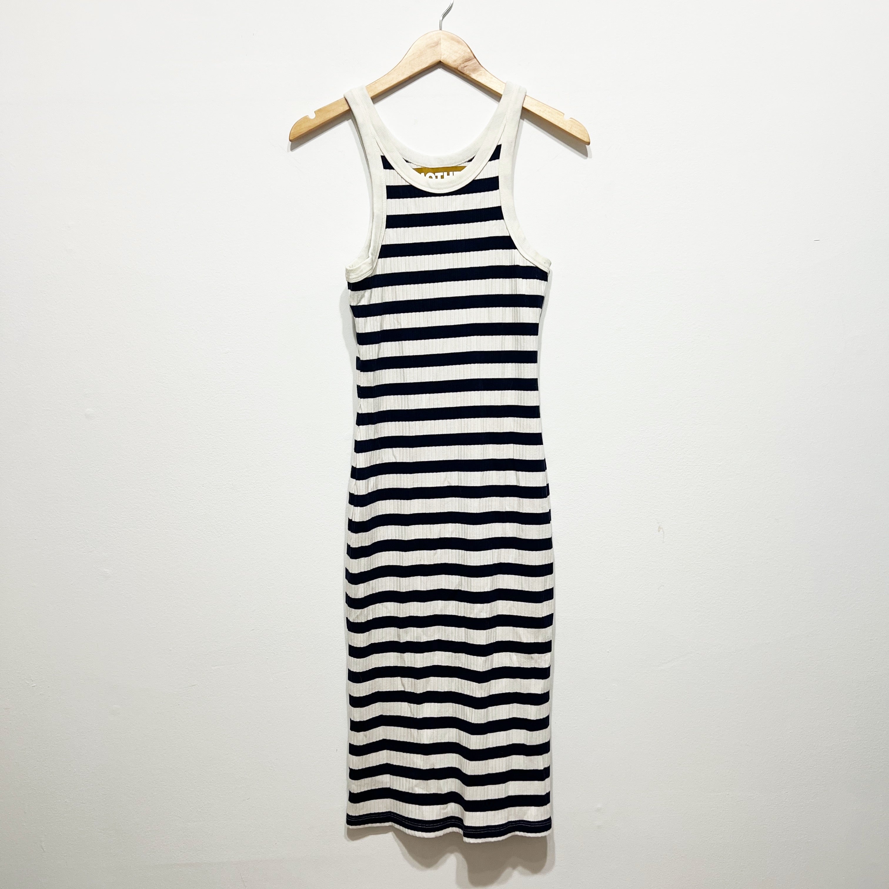 Mother Move It The Chin Ups Midi Dress Scoop Neck Blue White Stripe Ribbed Small
