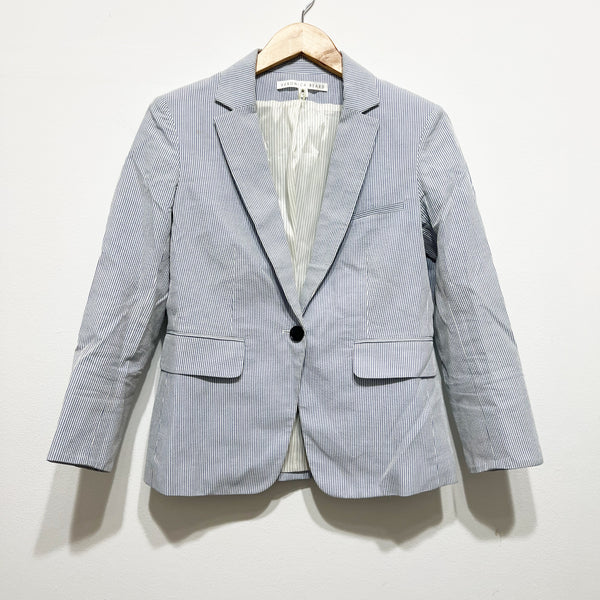 Veronica Beard Cotton Seersucker Blue White Pinstripe One Button Blazer 6