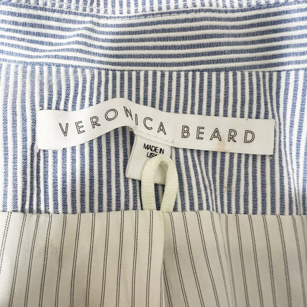 Veronica Beard Cotton Seersucker Blue White Pinstripe One Button Blazer 6