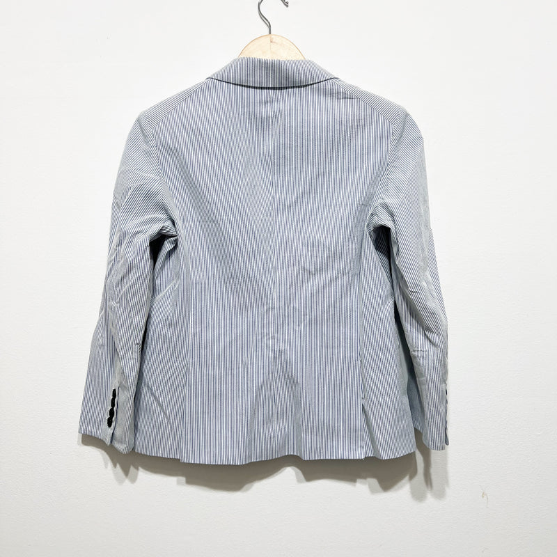 Veronica Beard Cotton Seersucker Blue White Pinstripe One Button Blazer 6