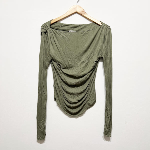 Free People Intimately Night We Met Long Sleeve Off Shoulder Shirt Ivy League XS