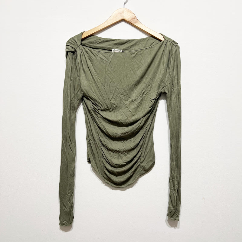 Free People Intimately Night We Met Long Sleeve Off Shoulder Shirt Ivy League XS