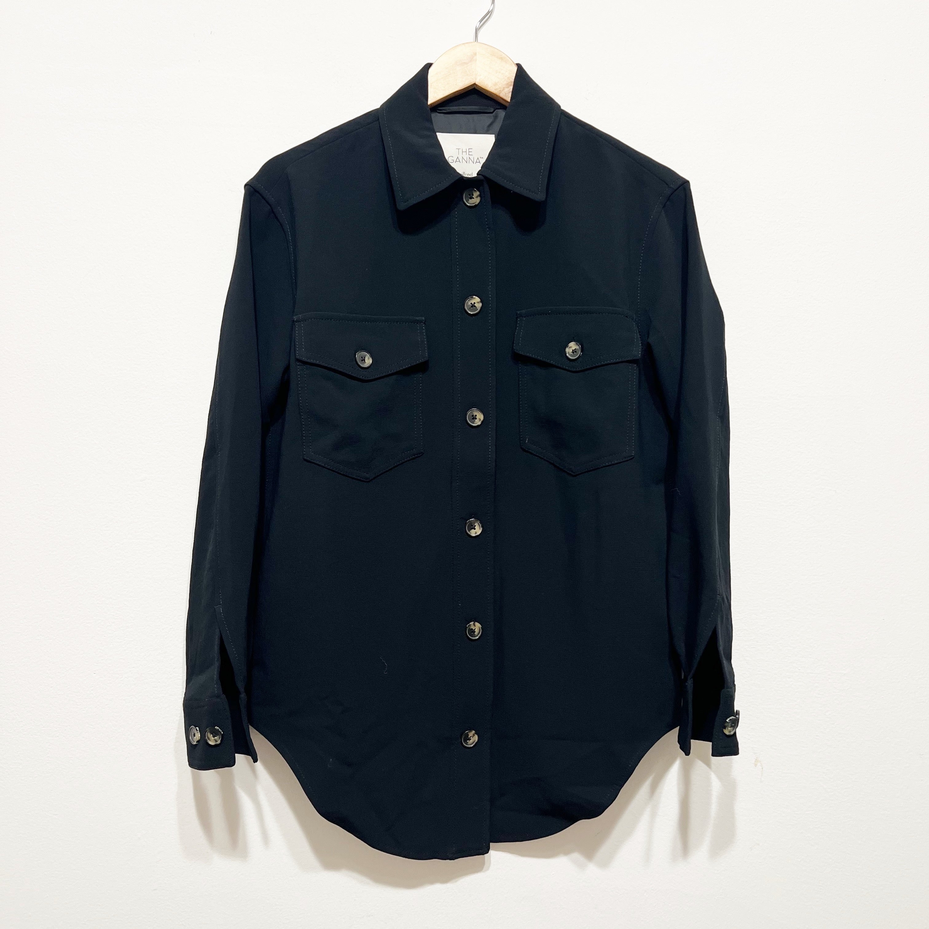 Wilfred Aritzia The Ganna Collared Long Sleeve Button Down Crepe Shirt Black XS