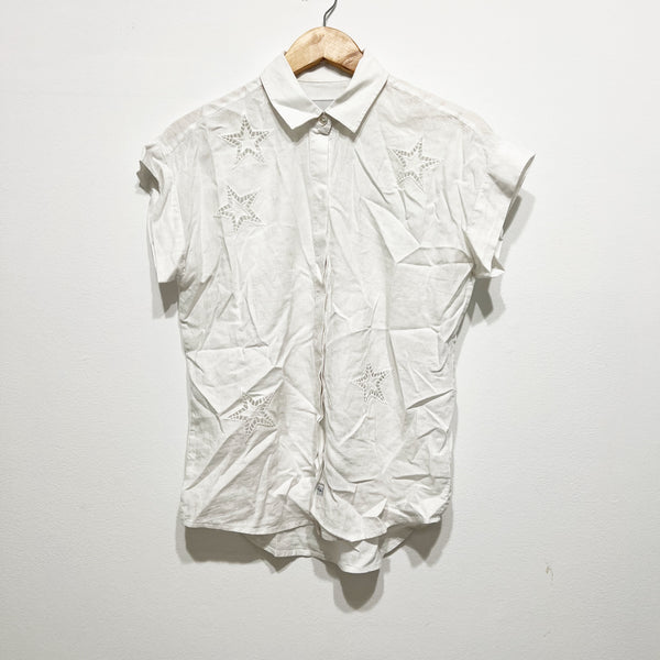 Rails Jamie White Eyelet Stars Lace Cut Out Perforates Linen Blouse Shirt Top XS