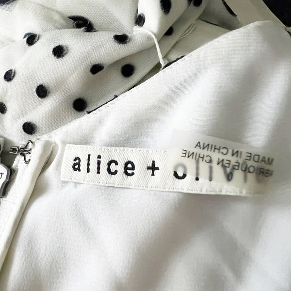 Alice + Olivia Mabel Black White Polka Dot Print Chiffon Ruffle Wrap Dress 0