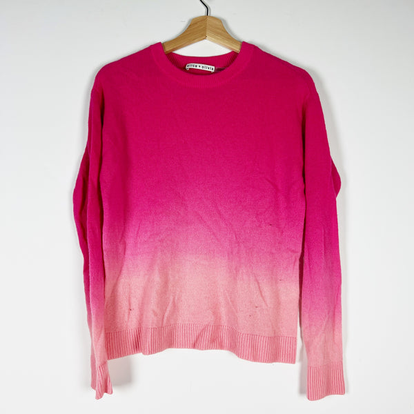 Alice And Olivia Gleeson Dip Dye Ombre Pink Long Sleeve Cashmere Sweater XS