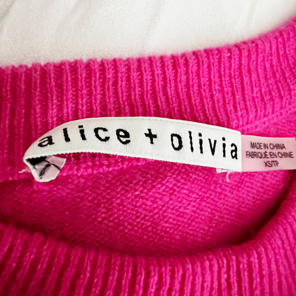Alice And Olivia Gleeson Dip Dye Ombre Pink Long Sleeve Cashmere Sweater XS