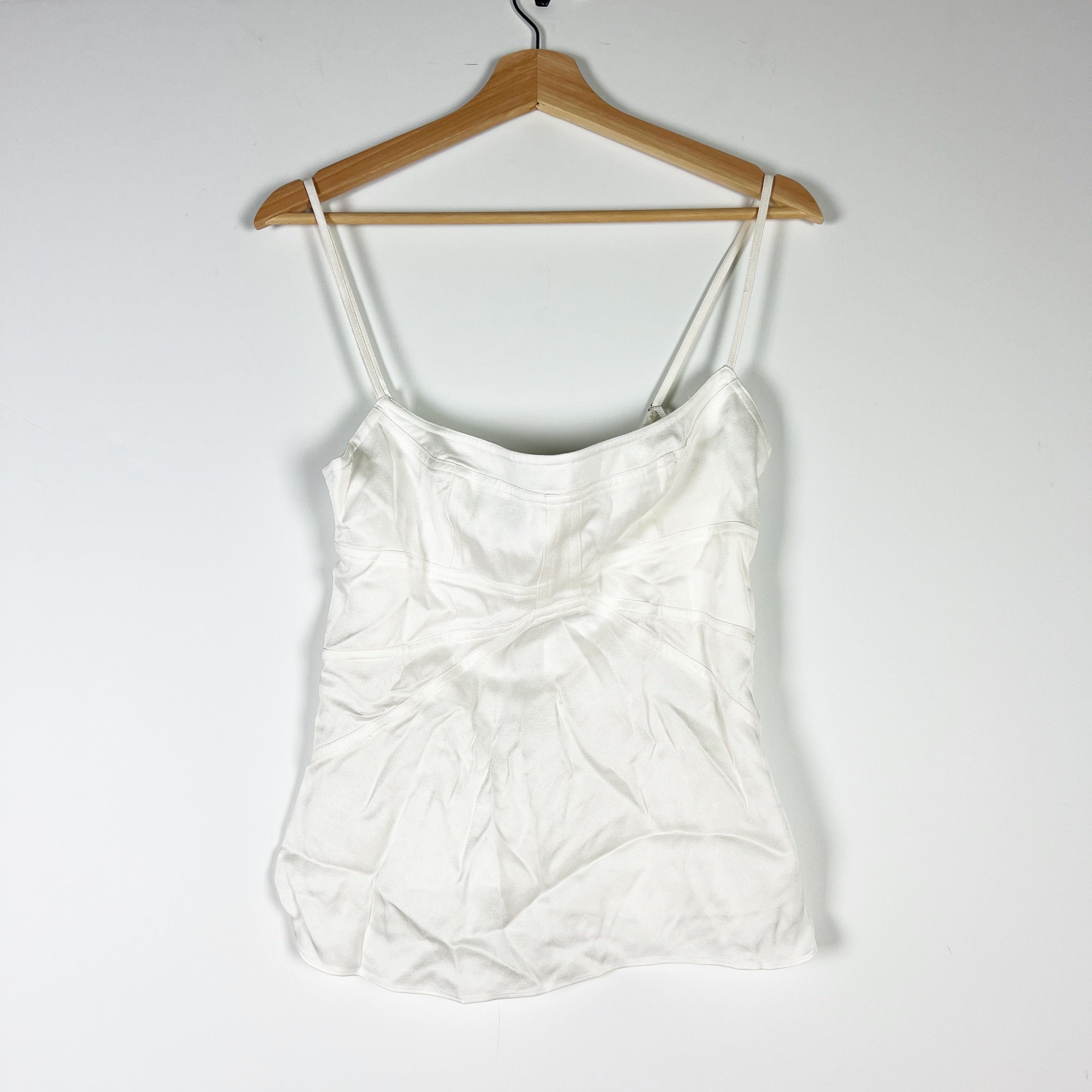 NEW A.L.C Satin Ruched Bust Sleeveless Camisole Tank Top Off White 2