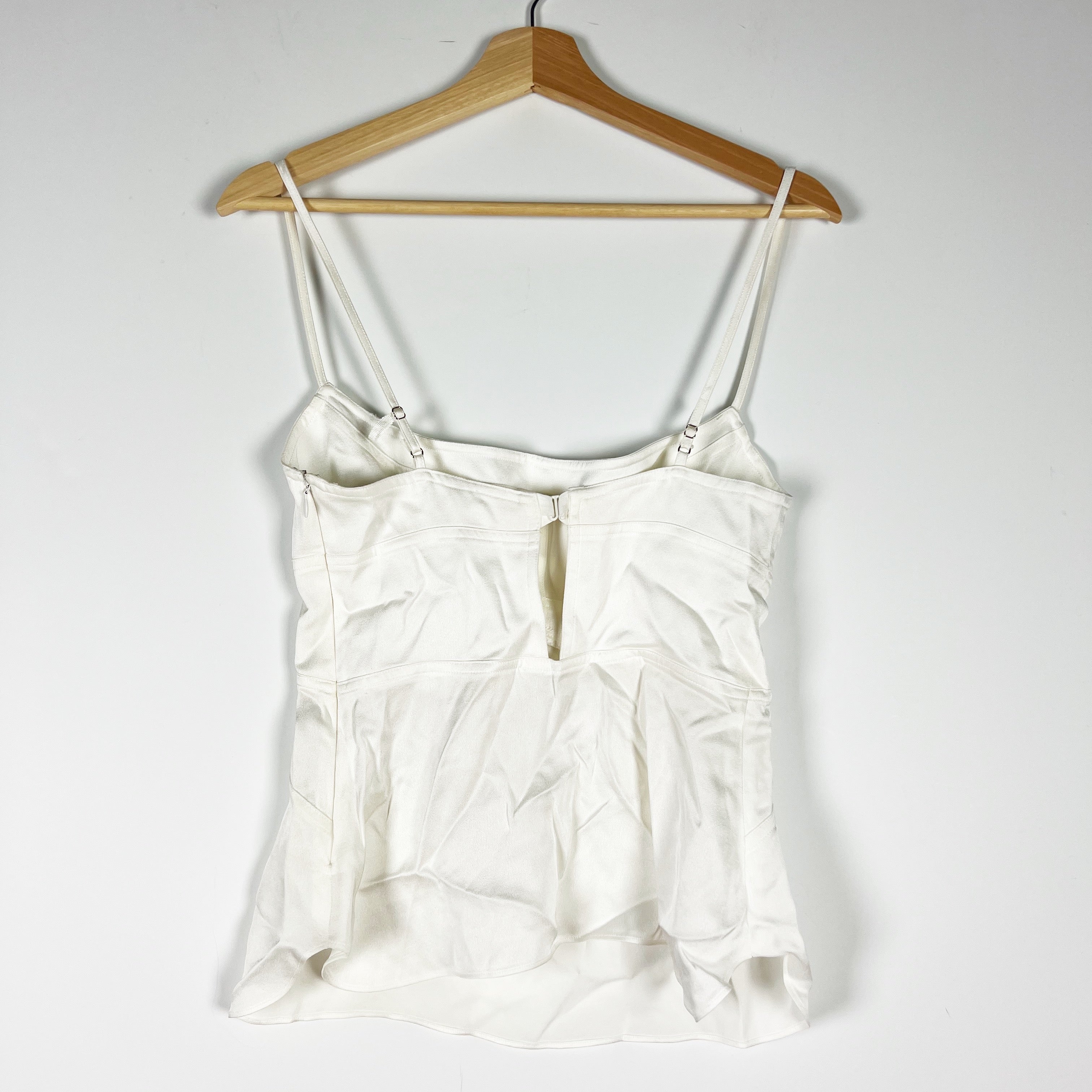 NEW A.L.C Satin Ruched Bust Sleeveless Camisole Tank Top Off White 2