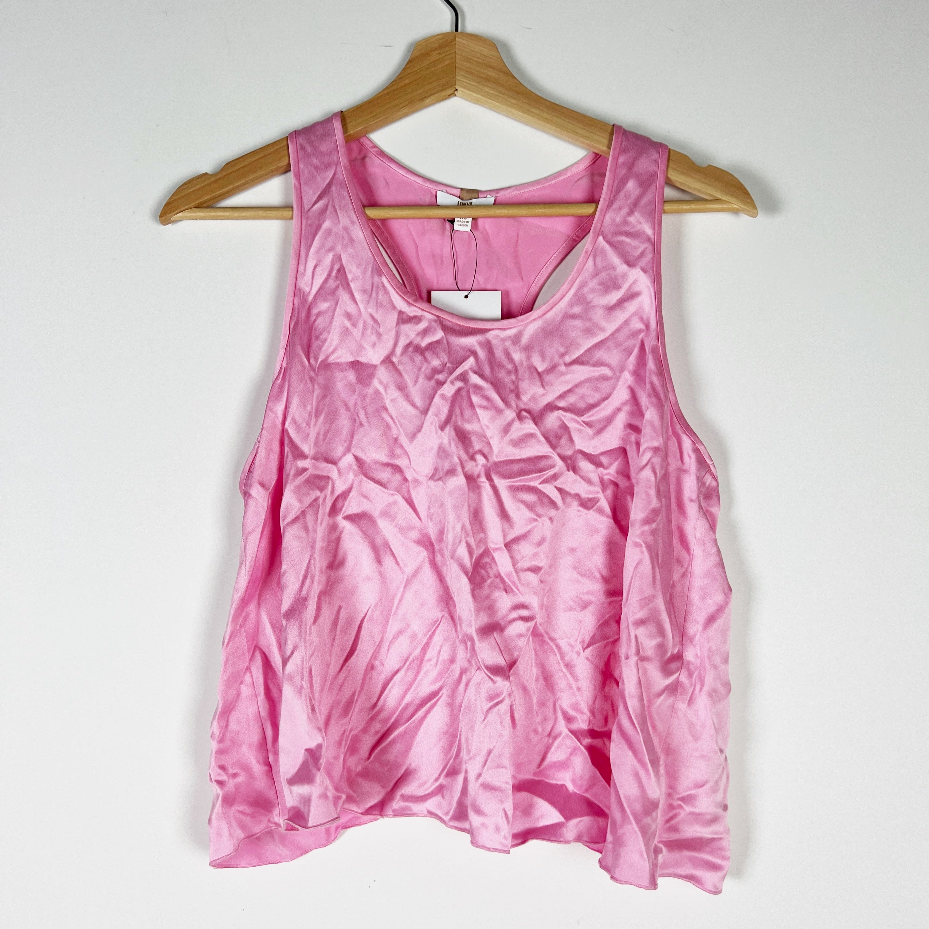 NEW Lunya Washable Silk Satin Tulip Back Sleeveless Scoop Neck Tank Top Pink XS