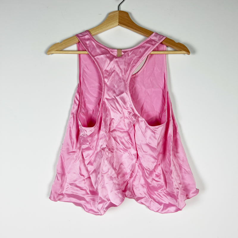 NEW Lunya Washable Silk Satin Tulip Back Sleeveless Scoop Neck Tank Top Pink XS