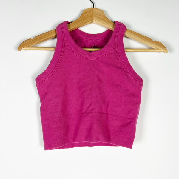 Alo Yoga Seamless Delight High Neck Crop Tank Top Bra Magenta Crush Pink Small