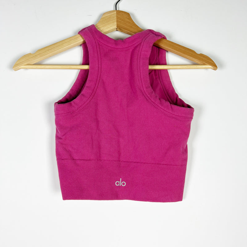 Alo Yoga Seamless Delight High Neck Crop Tank Top Bra Magenta Crush Pink Small