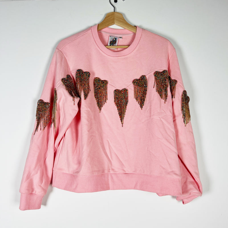 Queen Of Sparkles Crystal Jewel Rhinestone Fringe Heart Embellished Sweatshirt