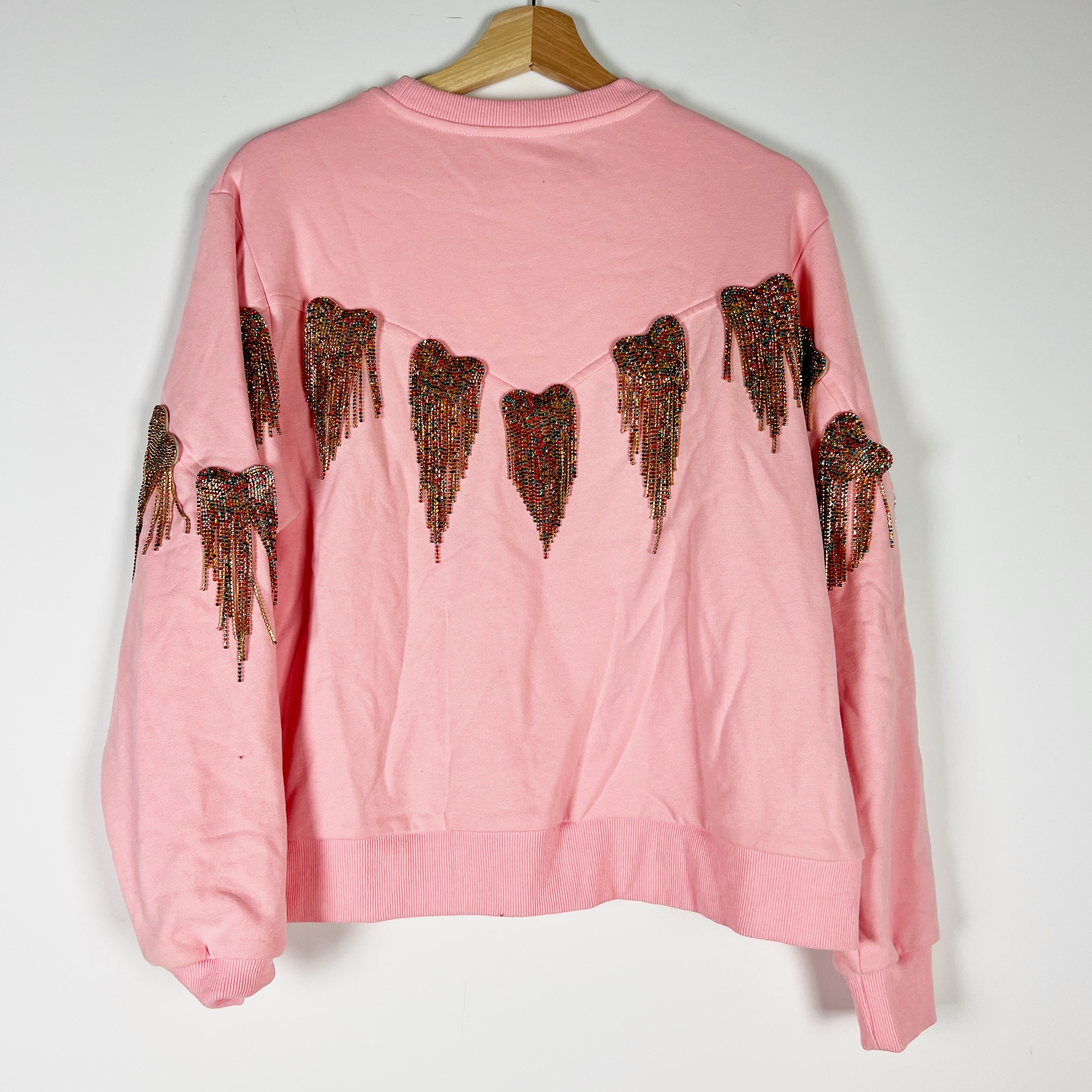 Queen Of Sparkles Crystal Jewel Rhinestone Fringe Heart Embellished Sweatshirt