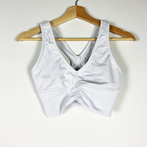 Alo Yoga Women's Wild Thing Ruched V Neck Racerback Athletic Sports Bra White XS