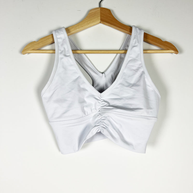 Alo Yoga Women's Wild Thing Ruched V Neck Racerback Athletic Sports Bra White XS