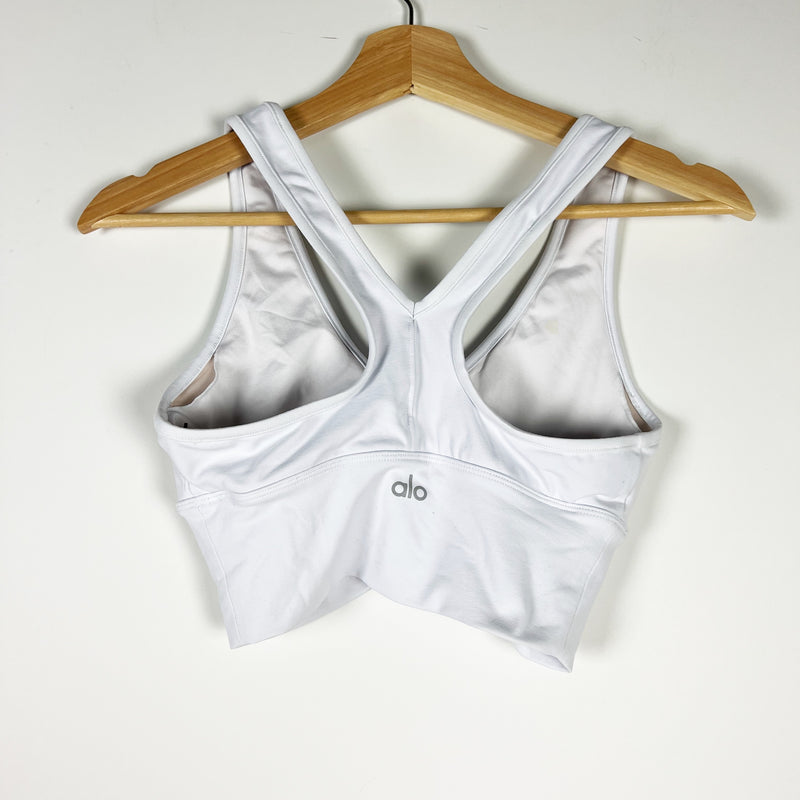 Alo Yoga Women's Wild Thing Ruched V Neck Racerback Athletic Sports Bra White XS