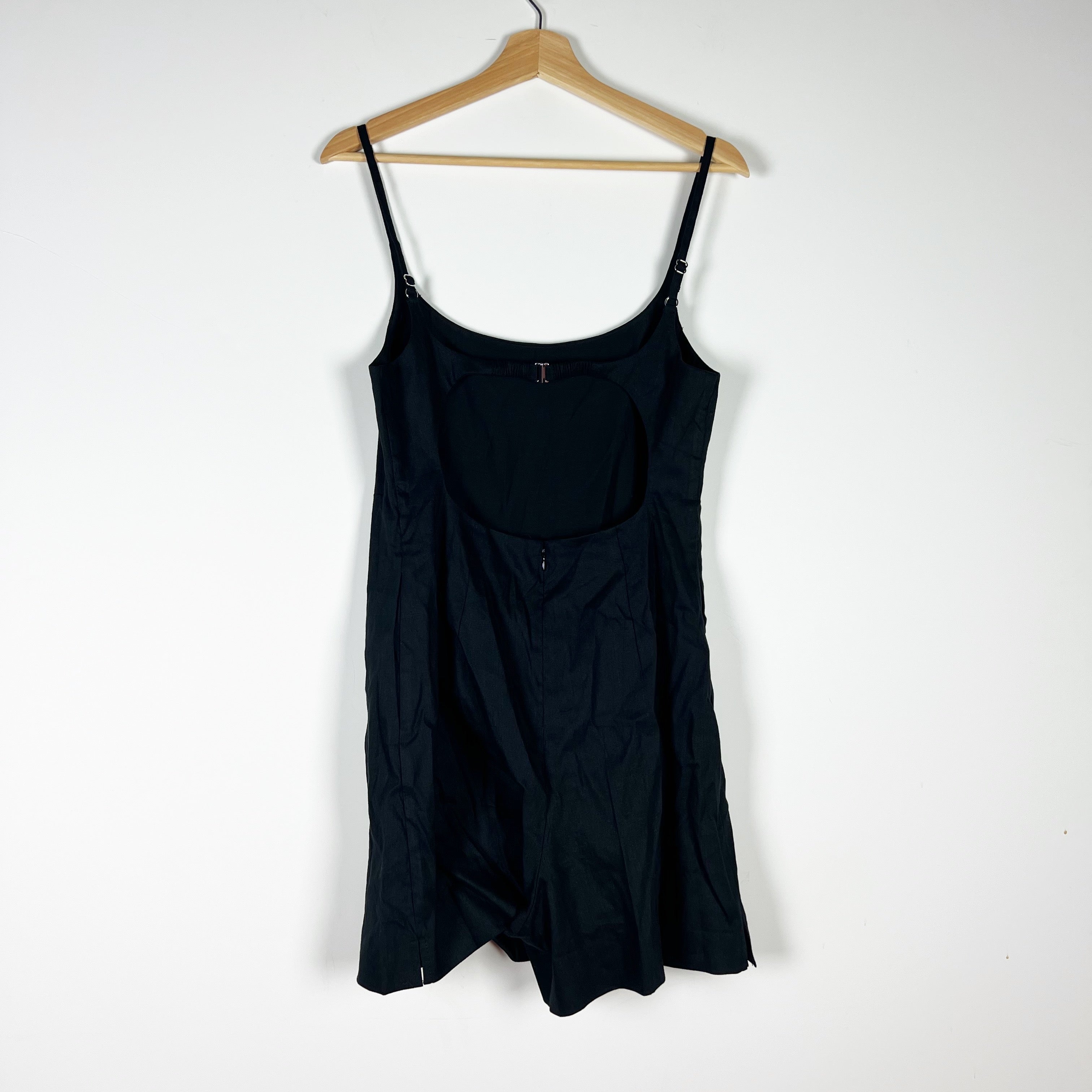 NEW Rebecca Taylor Stretch Linen Skirted Mini Romper Dress Black 4