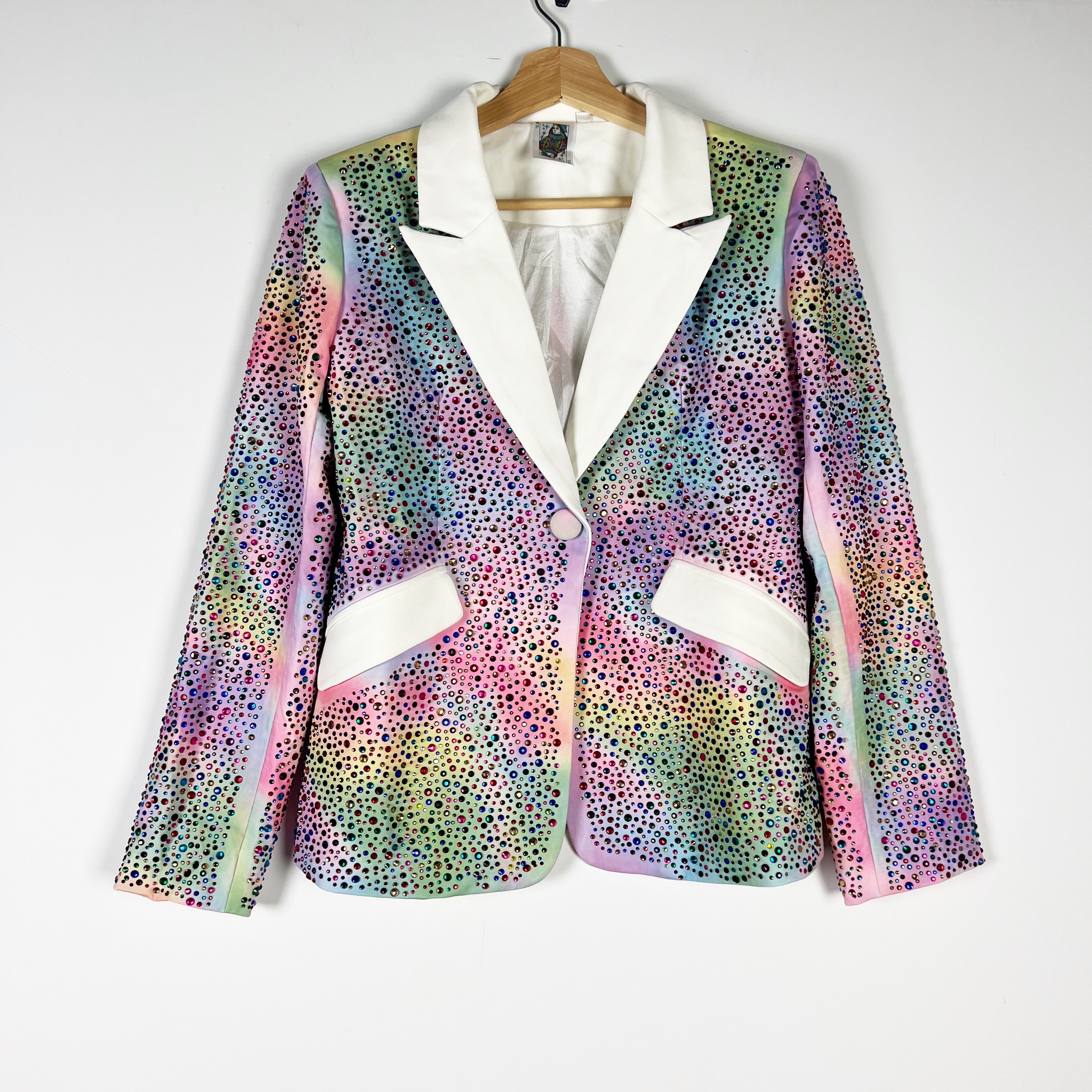 Queen Of Sparkles Multi Rainbow Tie Dye Rhinestone Diamond Jewel Blazer Jacket