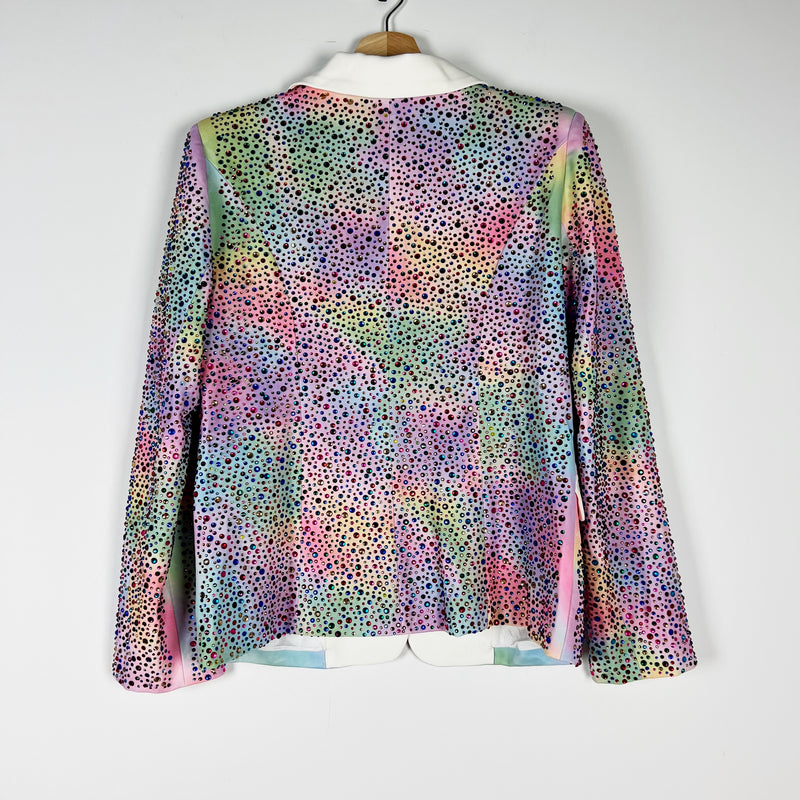 Queen Of Sparkles Multi Rainbow Tie Dye Rhinestone Diamond Jewel Blazer Jacket
