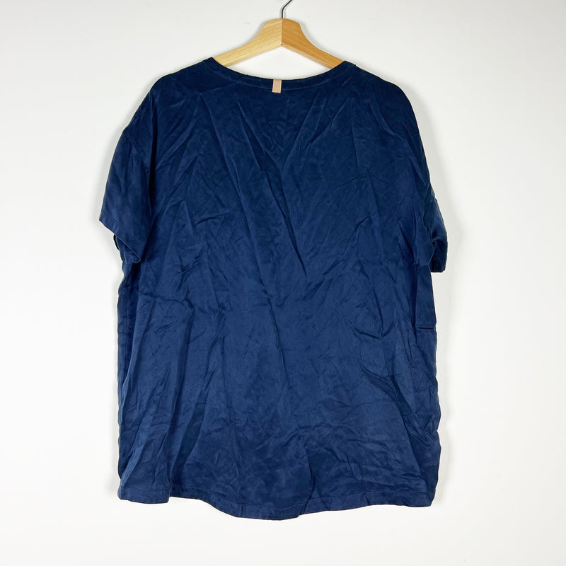 Lunya Washable Silk Short Sleeve Lounge Pajama Crew Neck Tee Shirt Blue XS/S
