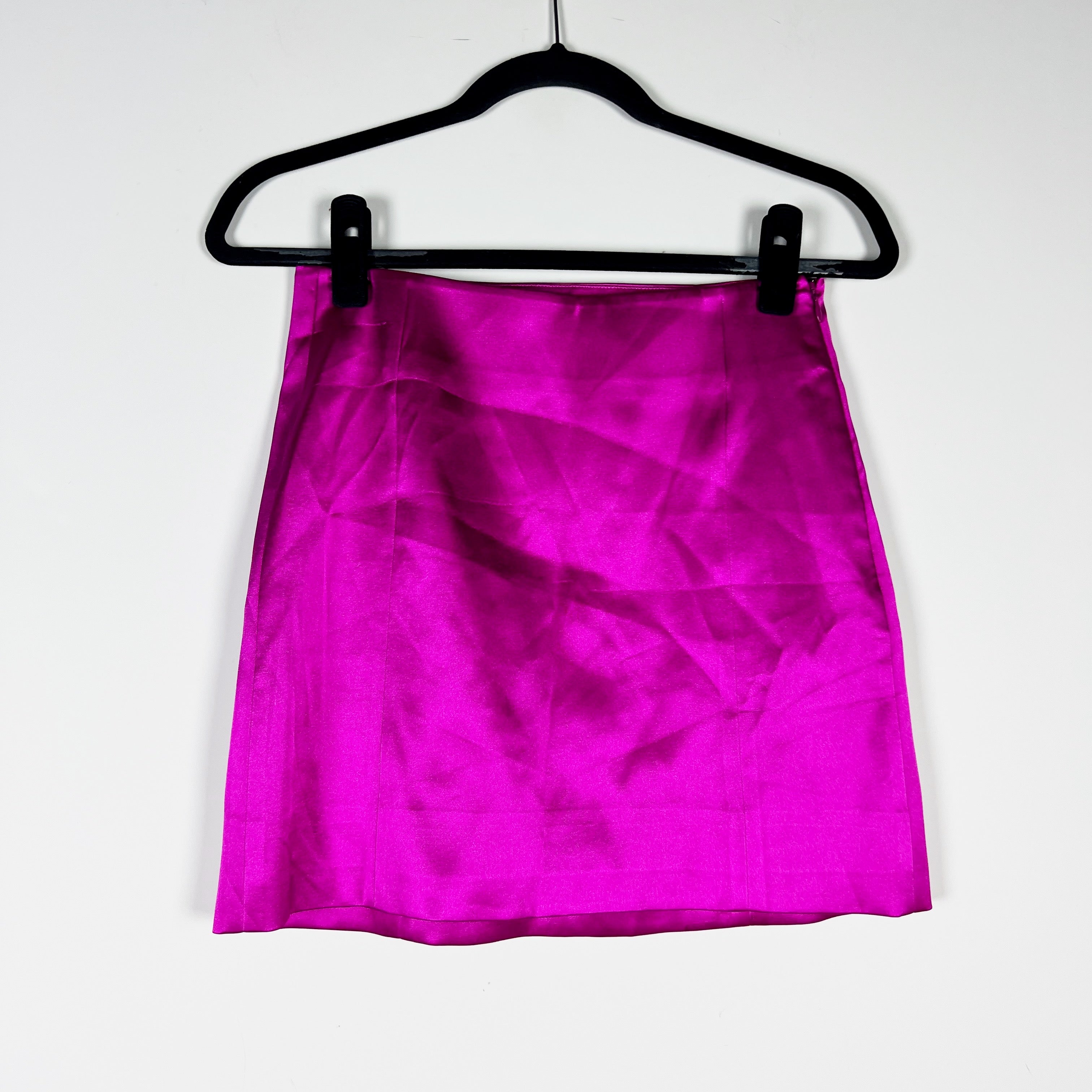 Frame High Waisted Stretch Satin Mini Cocktail Party Skirt Magenta Pink 2