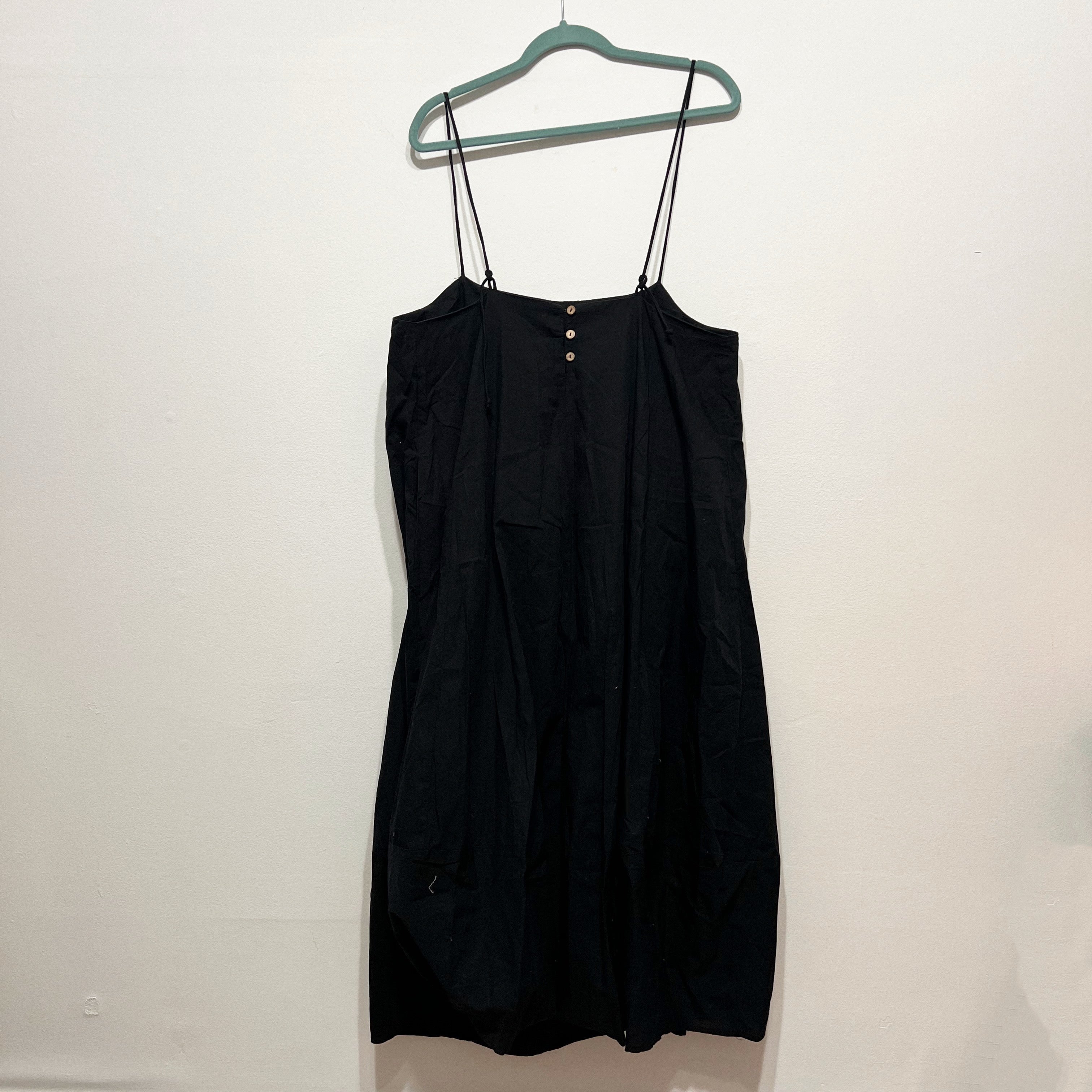 NEW Free People Cotton Poplin Button Back Square Neck Midi Dress Black Large