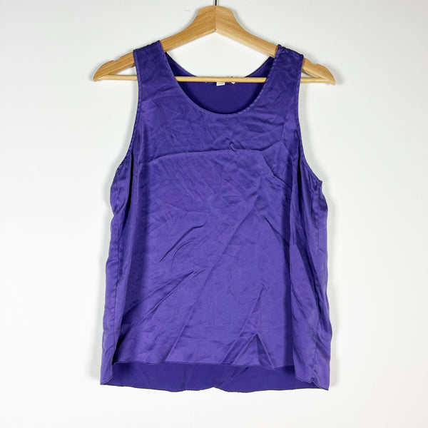 Lunya Washable Silk Satin Tulip Back Sleeveless Scoop Neck Tank Top Purple S