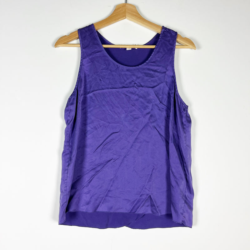 Lunya Washable Silk Satin Tulip Back Sleeveless Scoop Neck Tank Top Purple S