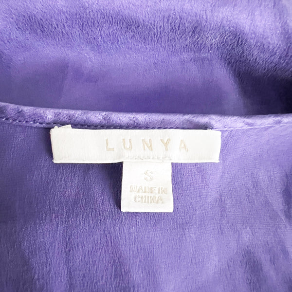Lunya Washable Silk Satin Tulip Back Sleeveless Scoop Neck Tank Top Purple S