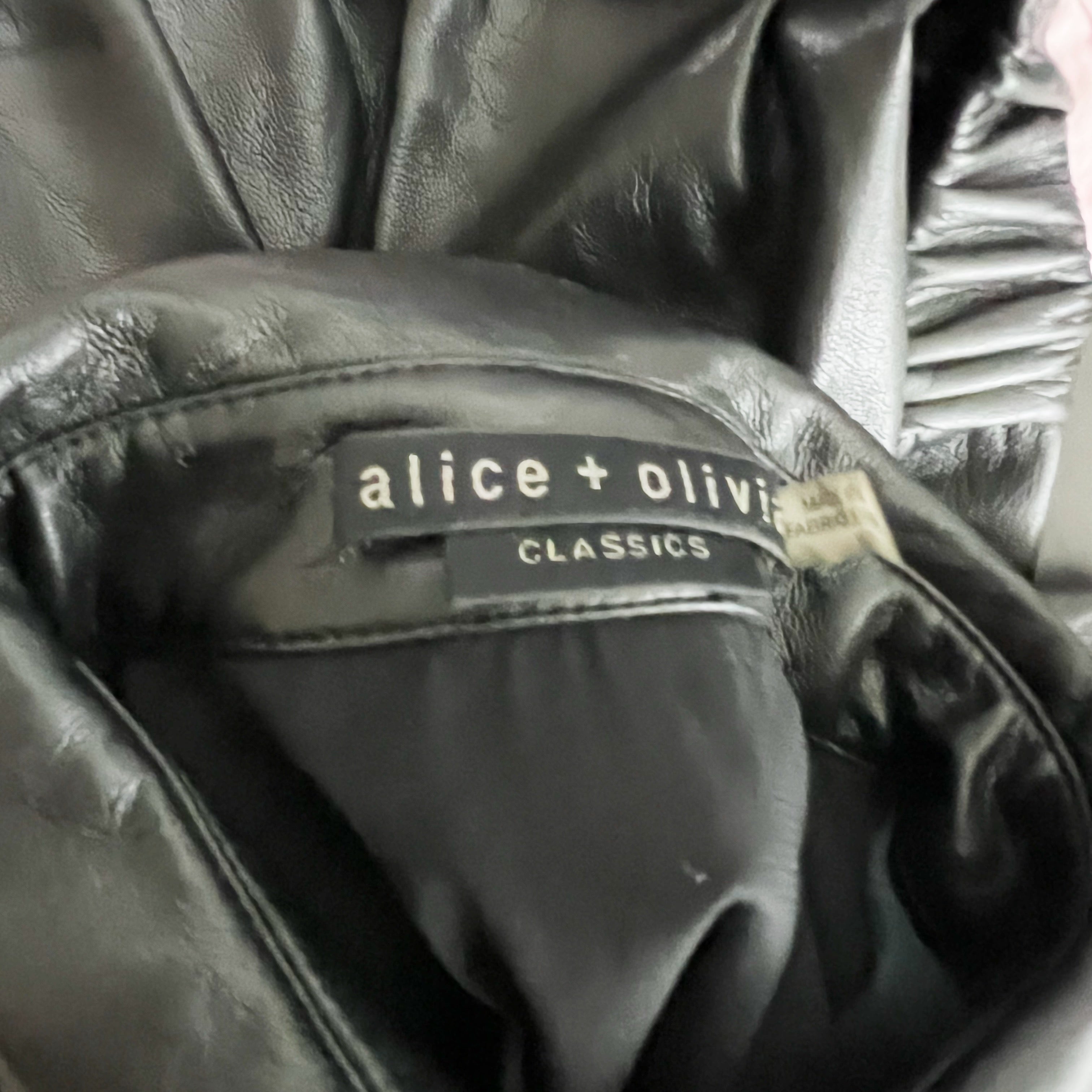 Alice And Olivia Phebe Vegan Faux Leather Twist Knot Front Short Sleeve Top XS