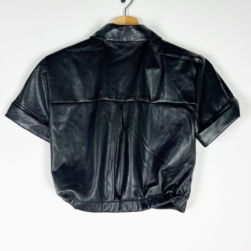 Alice And Olivia Phebe Vegan Faux Leather Twist Knot Front Short Sleeve Top XS
