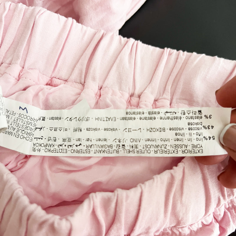 Zara Linen Stretch Blend Full Zip Collarless Cropped Lightweight Jacket Pink S