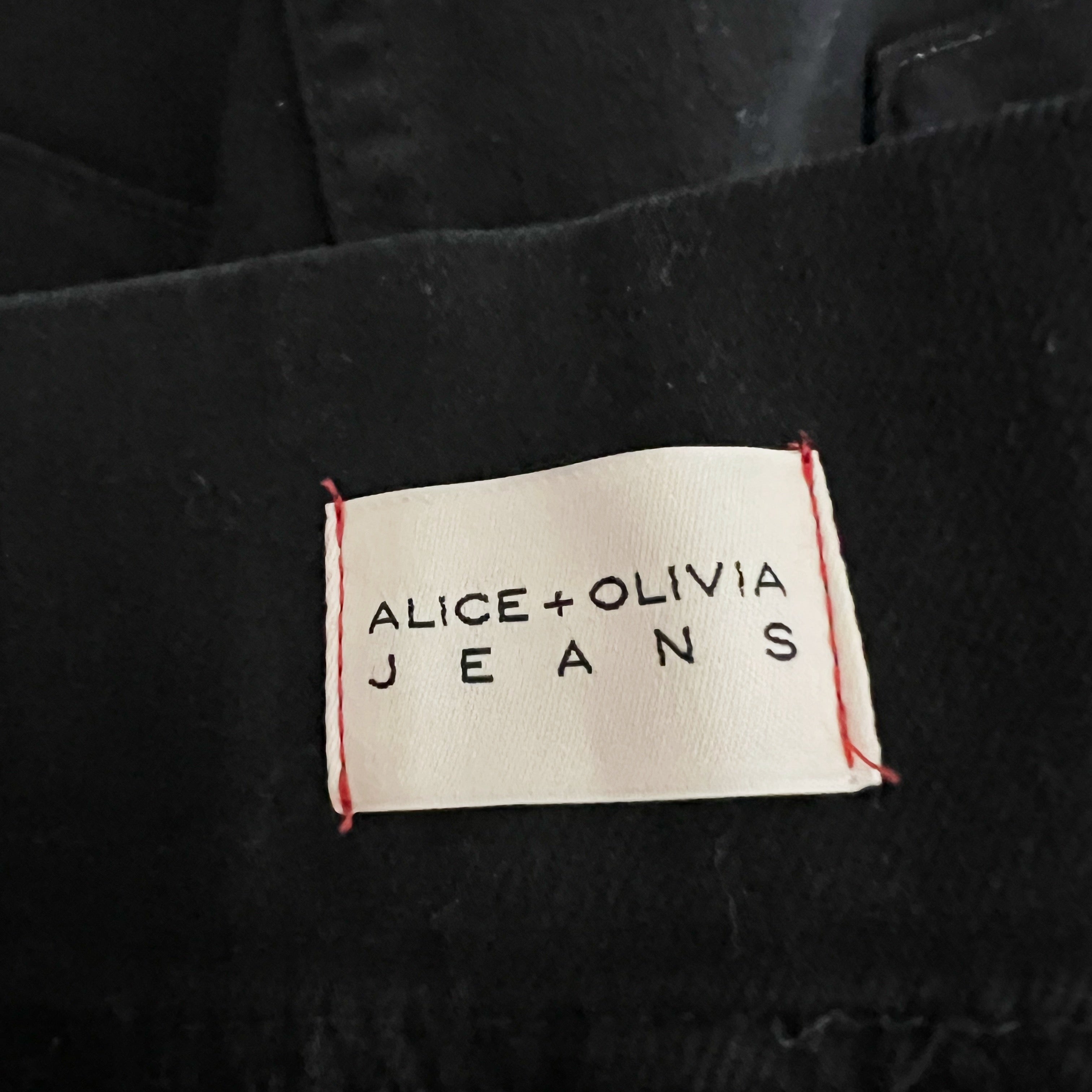 Alice + Olivia Jeans Cotton Stretch Paperboy Waist Belted Mini Denim Skirt Black