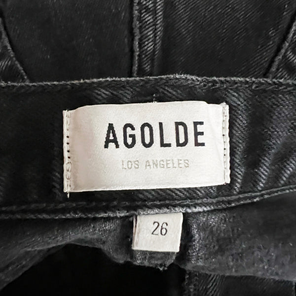 Agolde Women's Parker Cotton Denim High Waisted Raw Edge Hem Jean Shorts Black&nbsp;