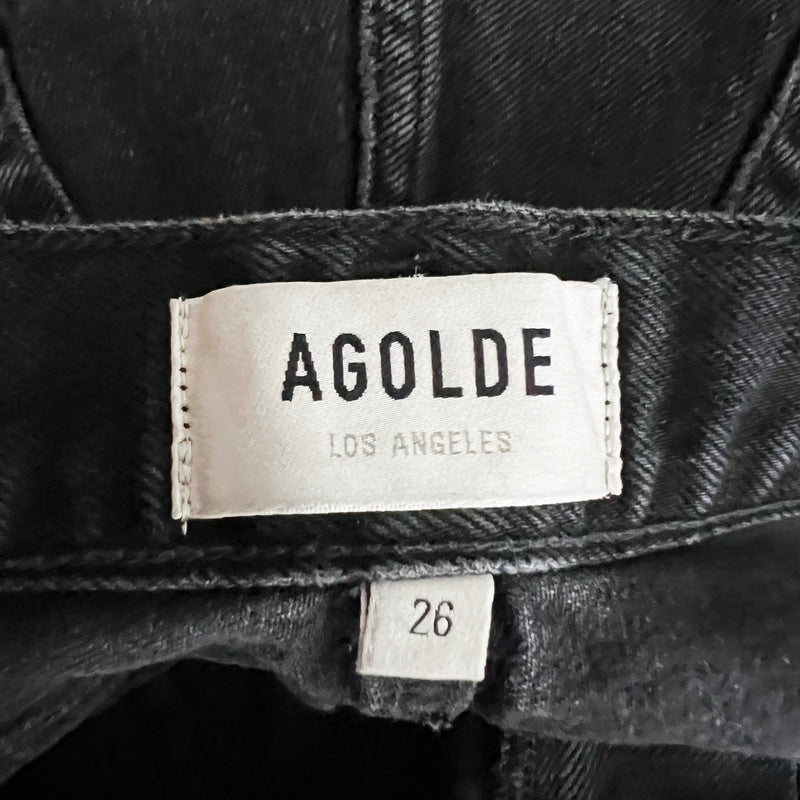 Agolde Women's Parker Cotton Denim High Waisted Raw Edge Hem Jean Shorts Black&nbsp;