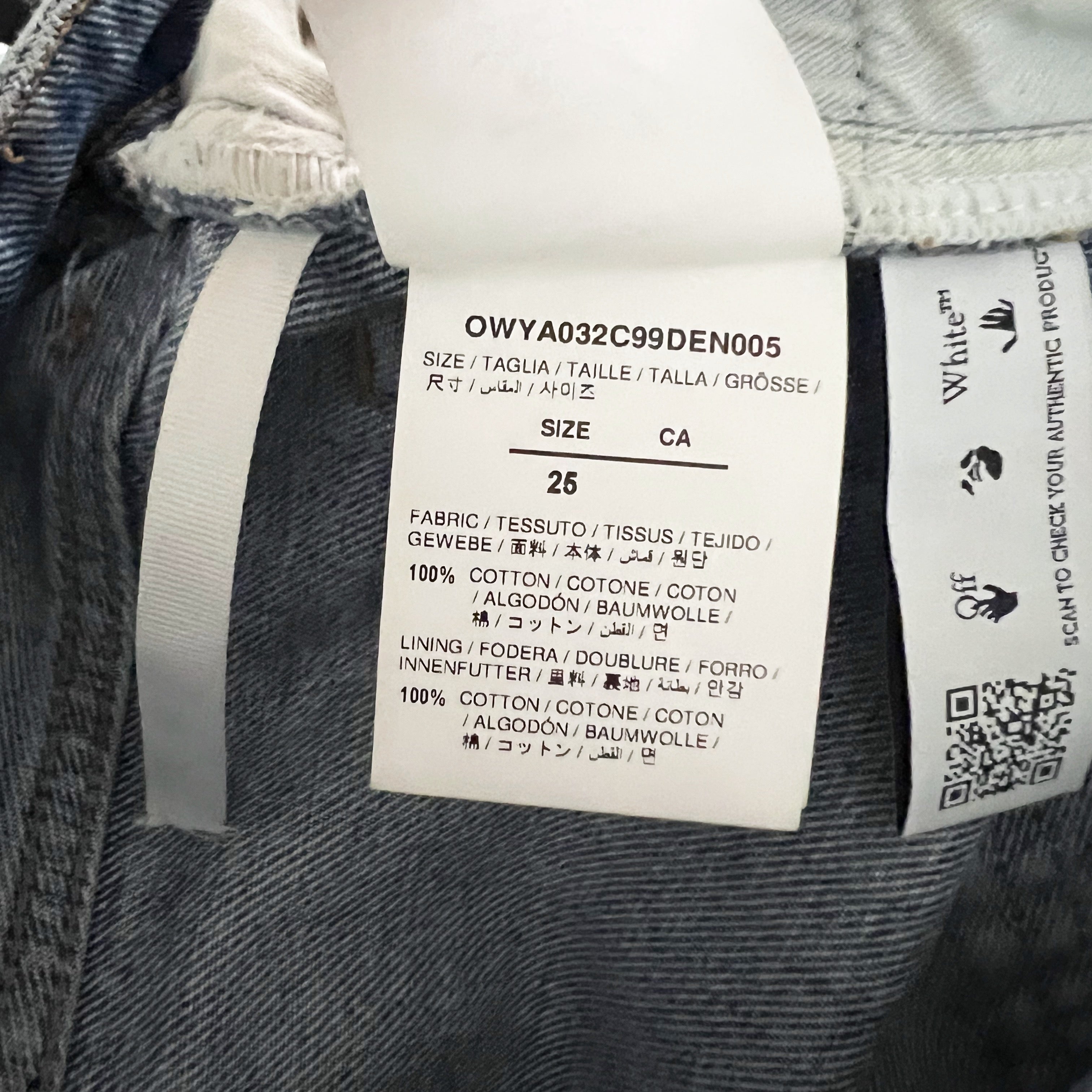 Off White Women's Cotton Mid Rise Straight Leg Denim Jeans 25