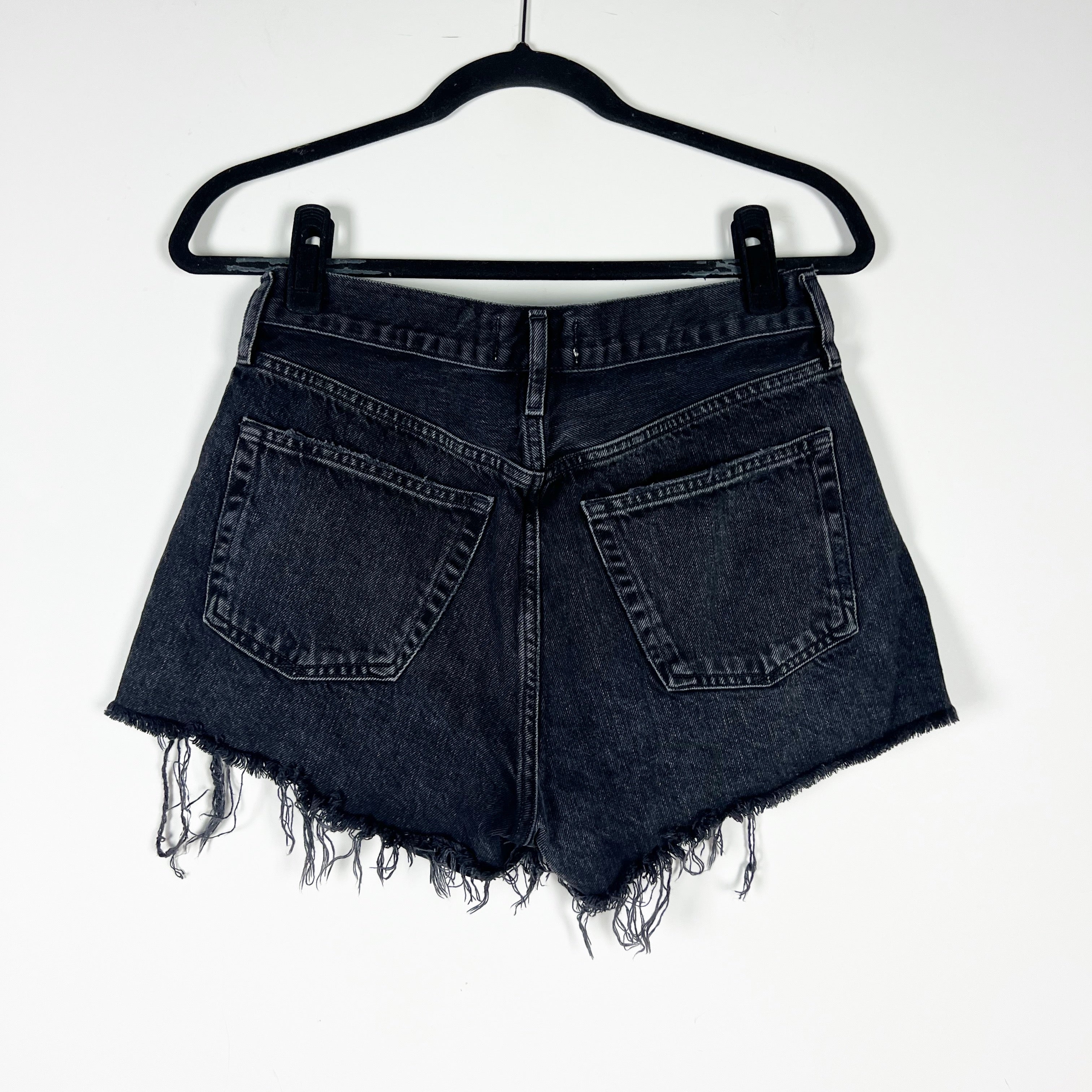 Agolde Women's Parker Cotton Denim High Waisted Raw Edge Hem Jean Shorts Black