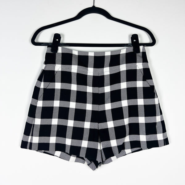 Alice And Olivia Black White Gingham Check Print High Waisted Mini Shorts 4