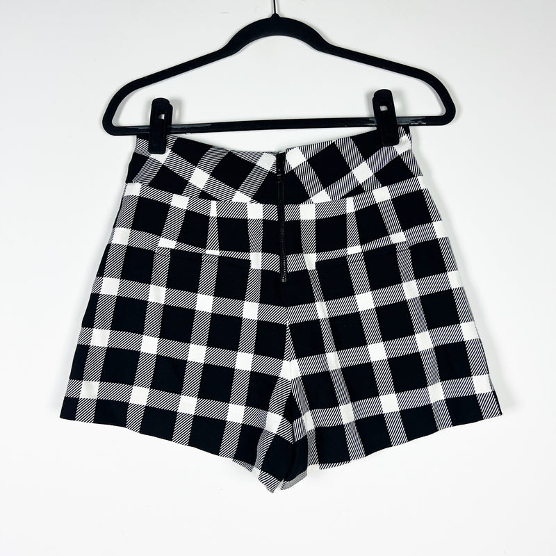 Alice And Olivia Black White Gingham Check Print High Waisted Mini Shorts 4