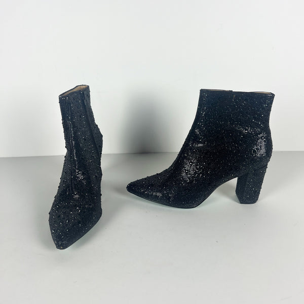 Betsey Johnson Cady Crystal Jewel Glass Diamond Ankle Block High Heel Booties 9