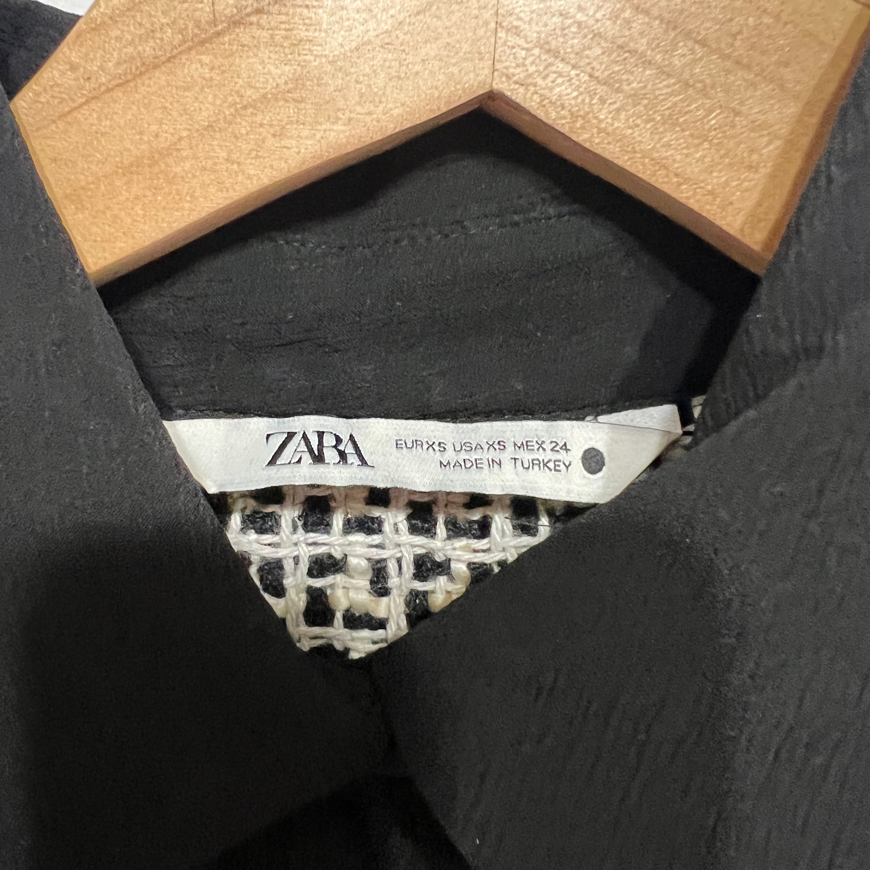 Zara Semi Sheer Chiffon Boucle Tweed Pocket Patchwork Button Front Blouse Shirt